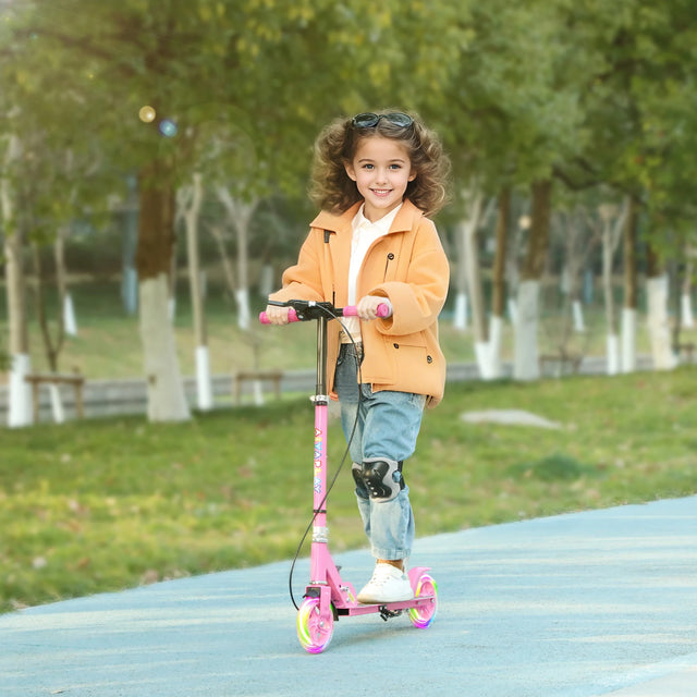 AIYAPLAY Scooter for Kids Aged 3-8 Years, with Adjustable Handle, Two Light Up Wheels, Handbrake, Rear Brake, Pink