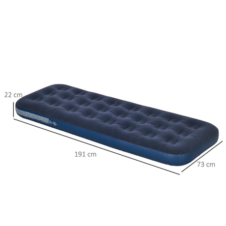 Outsunny Single Air Bed with Hand Pump, Inflatable Mattress with Flocked Surface for Guest, Camping, Travel, 191 x 73 x 22cm, Blue