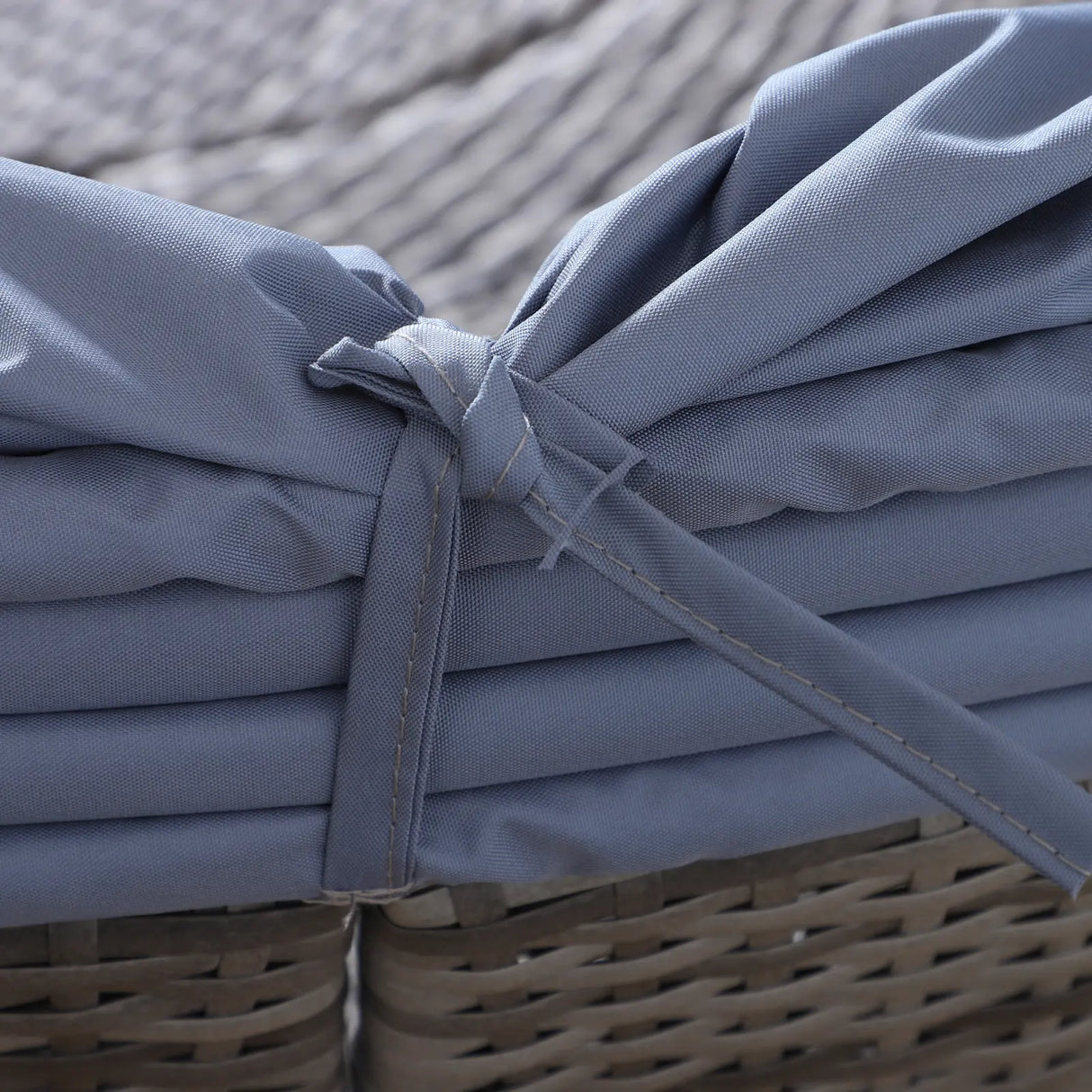 Outsunny Outdoor PE Rattan Garden Furniture with Cushioned, Patio Wicker Conversation Furniture Set, Round Daybed with Retractable Canopy, Coffee Table and Three Pillows, Grey/Blue Grey