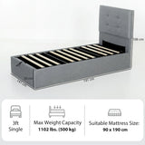 HOMCOM 3ft Single Ottoman Bed with Gas Lift Storage - Grey