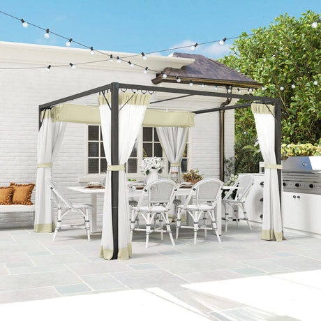 Outsunny 3 x 3m Aluminium Frame Pergola, with Retractable Roof - Khaki