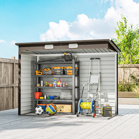 Outsunny 3.7 x 7.9ft Galvanised Steel Shed, with Latched Door and Padlock - Oak