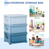 HOMCOM 3 Drawers Plastic Storage Units, 3 Tier Kids Storage Units, Children Toy Chest for Nursery, Playroom, Bedroom, Blue