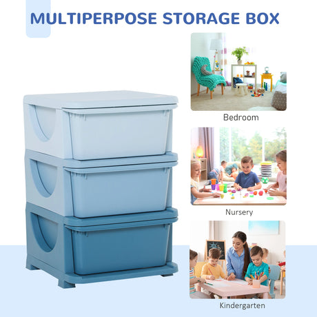 HOMCOM 3 Drawers Plastic Storage Units, 3 Tier Kids Storage Units, Children Toy Chest for Nursery, Playroom, Bedroom, Blue