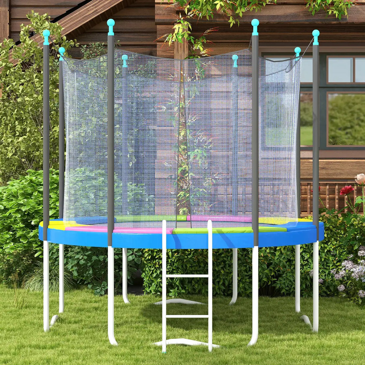 SPORTNOW 8FT Trampoline Spring Cover, Plastic Trampoline Pad Replacement with Elastic Cord, Waterproof, UV Resistant and Tear-Resistant, Multi-Colored