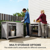 Outsunny Wooden Garden Shed, Outdoor Fir Wood Storage Shed with Shelf and Double Doors, Light Grey