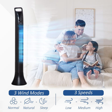 HOMCOM 36'' Freestanding Tower Fan, 3 Speed 3 Mode, 7.5h Timer, 70 Degree Oscillation, LED Panel, 5M Remote Controller, Black