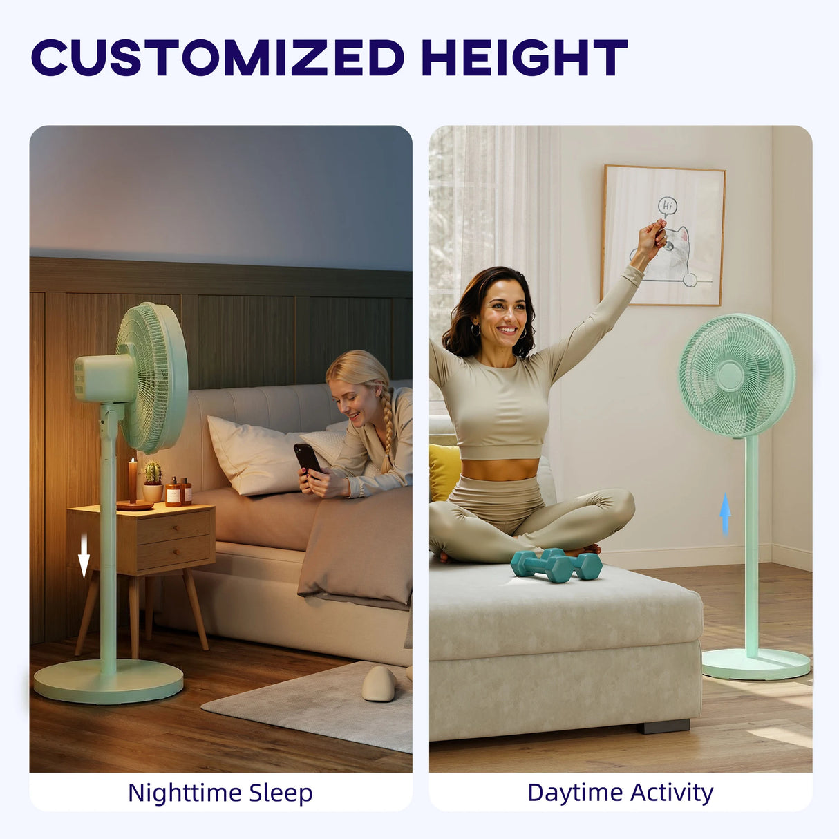 HOMCOM 40 cm Standing Fan, Cooling Floor Fan with 80 Oscillating, Adjustable Tilt and Height, 4 Speed, Remote Control, Green