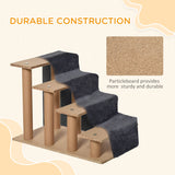 PawHut Four-Step Dog Stairs, with Washable Plush Cover, for High Bed Sofa, Dog Stairs for Small Dog and Cat - Dark Grey