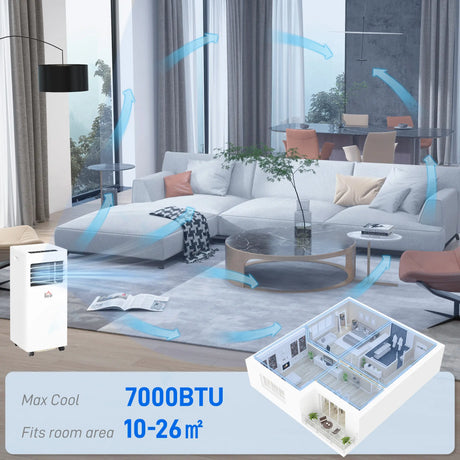 HOMCOM 7000 BTU Air Conditioning Unit, 3-in-1 Portable Air Conditioner, Dehumidifier, Cooling Fan with 2 Speeds, 24H Timer, Remote Control, Digital Display, Window Venting Kit, 26m2