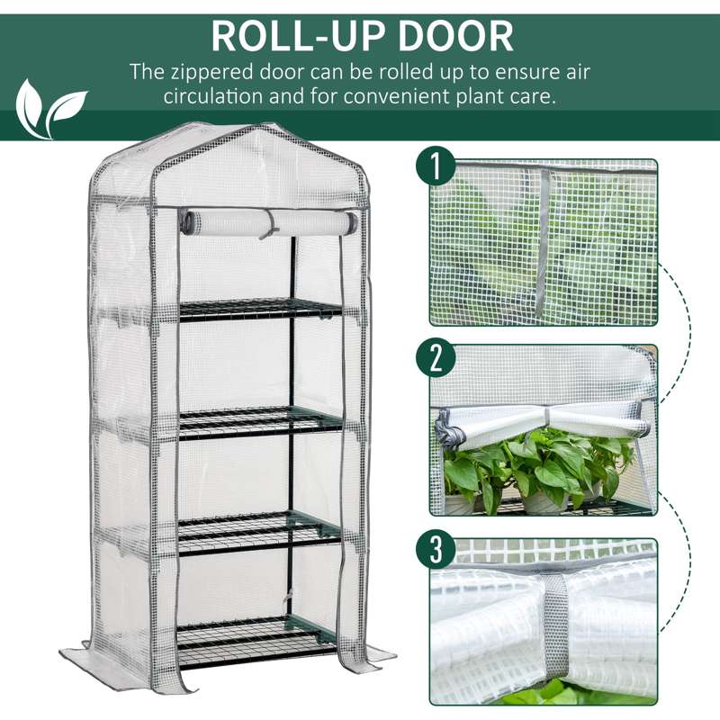 Outsunny 4 Tiers Mini Portable Greenhouse Compact Plant Grow Shed Metal Frame PE Cover 160H x 70L x 50Wcm