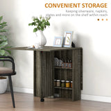 HOMCOM Folding Dining Table, Drop Leaf Table with 2-Tier Shelves, Rolling Casters, for Small Spaces, Kitchen, Grey