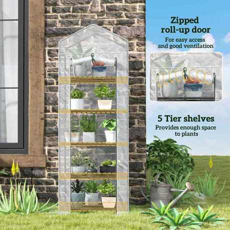 Outsunny 193cm Five Shelf Mini Greenhouse - White
