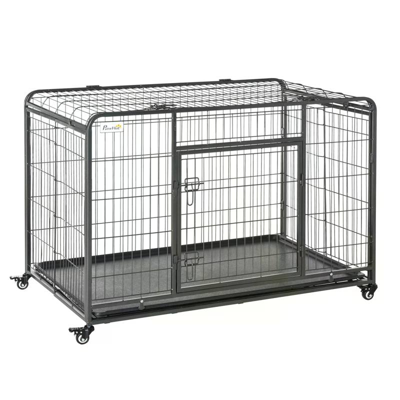 PawHut Metal Dog Cage Kennel Locking Door & Wheels Removable Tray Openable Top For Extra Large Pets 125 x 76 x 81 cm