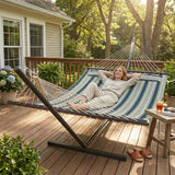 Outsunny Outdoor Hammock with Stand Detachable Pillow Striped Swing Steel Frame, for Garden, Patio, Green