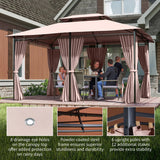 Outsunny 4m x 3(m)Garden Gazebo, Double Roof Outdoor Gazebo Canopy Shelter with Curtains, Solid Steel Frame for Patio, Garden, Brown
