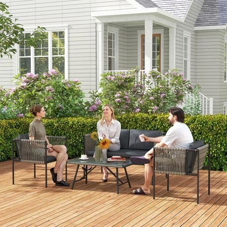 Outsunny Four-Piece Round Rattan Rope Sofa Set - Grey