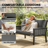 Outsunny 4 Seater Rattan Garden Furniture Set with 2 Armchairs, Loveseat, Coffee Table, Garden Sofa Set with Cushions, Dark Grey