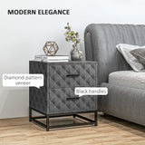 HOMCOM Bedside Tables Set of 2, Modern Bedside Table Nightstand with 2 Drawers, Bedside Cabinet Sofa Side Table with Storage, Steel Legs for Bedroom, Living Room, Grey