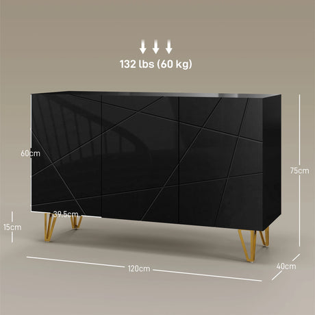 HOMCOM Modern Luxe High Gloss Sideboard, with Hairpin Legs - Black