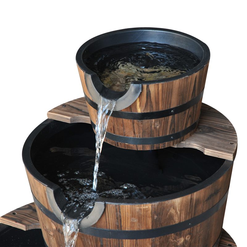 Outsunny Wooden Water Pump Fountain Cascading Feature Barrel Garden Deck (3 Tier)