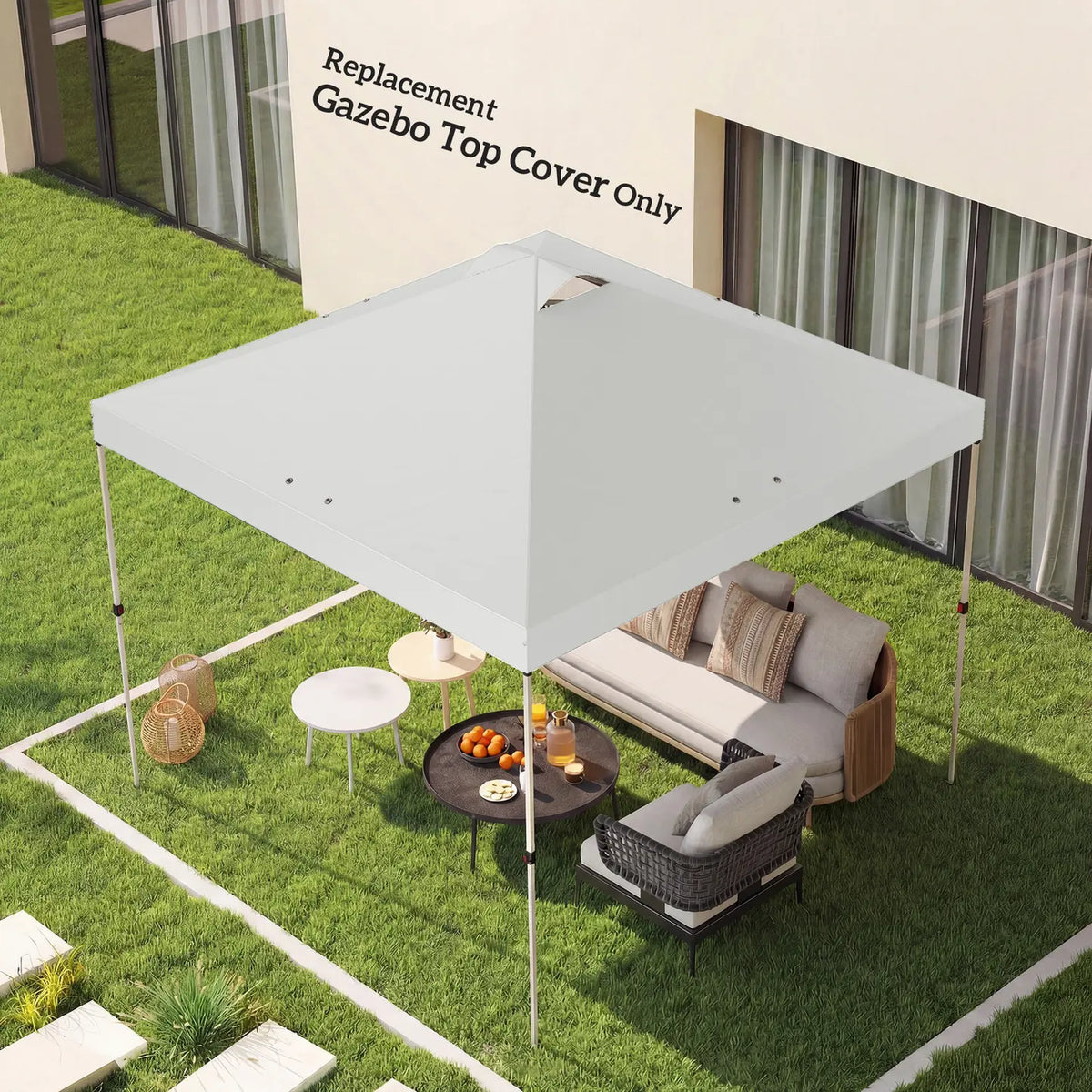 Outsunny Gazebo Roof Replacement UV50+ Waterproof Pop Up Canopy Cover with 8 Drainage Holes 3 x 3 m White