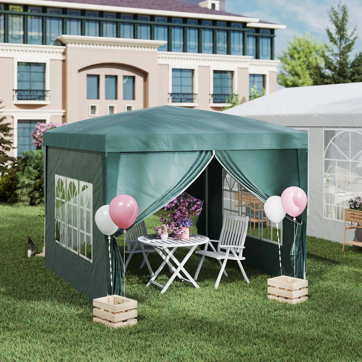 Outsunny 3 x 3m Pop Up Gazebo, Wedding Party Canopy Tent Marquee with Carry Bag and Windows, Green