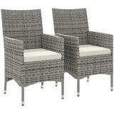 Outsunny 2 Pieces Rattan Garden Chairs Dining Chair Set with Cushion, Mixed Grey