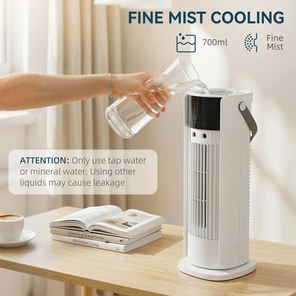 HOMCOM Tower Fan for Bedroom, 16 Inch Mist Desktop Fan with DC Motor, 3 Speeds, 90 Oscillation, 10H Timer, for Home Office