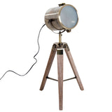 HOMCOM Vintage Tripod Table Desk Lamp Bedside Light Spotlight Brass Antique Searchlight Wooden Base