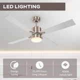 HOMCOM Ceiling Fan with LED Light, Flush Mount Ceiling Fan Lights with Reversible Blades, Pull-chain, Silver and Natural Tone