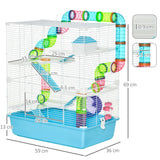 PawHut Hamster Cage w/ Water Bottle, Exercise Wheel, Tubes, Ramps - Light Blue