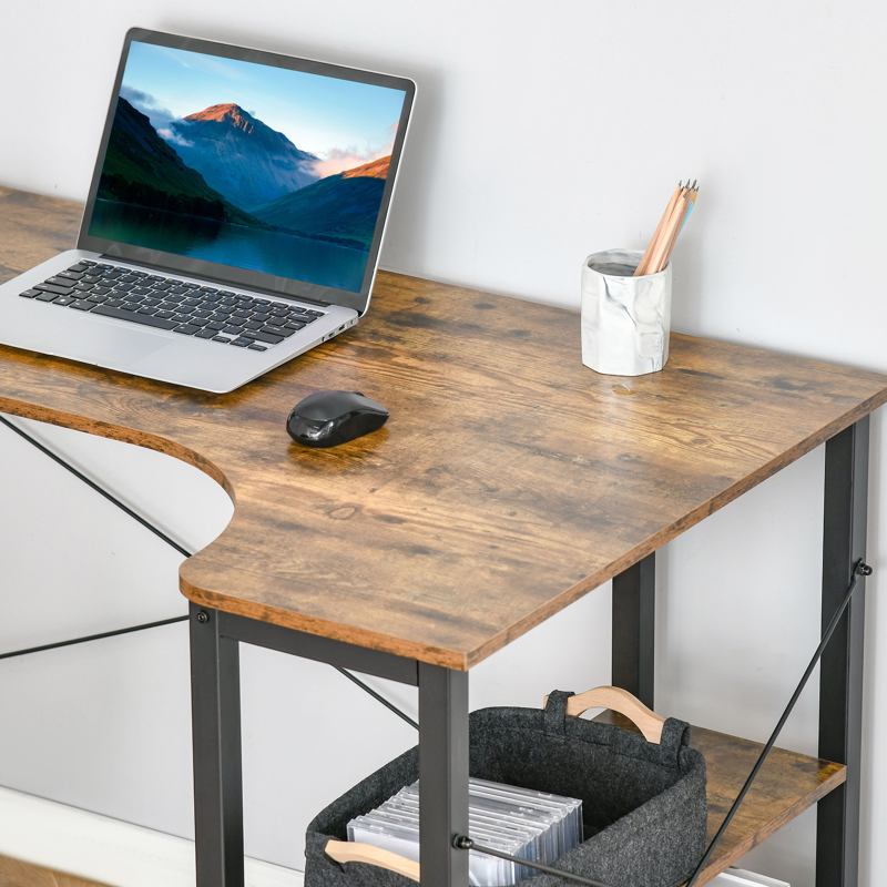 HOMCOM L Shaped Desk, Corner Computer Desk with Bookshelf for Home Office, Study Room, Workstation, 120 x 73.2 x 75cm, Rustic Brown