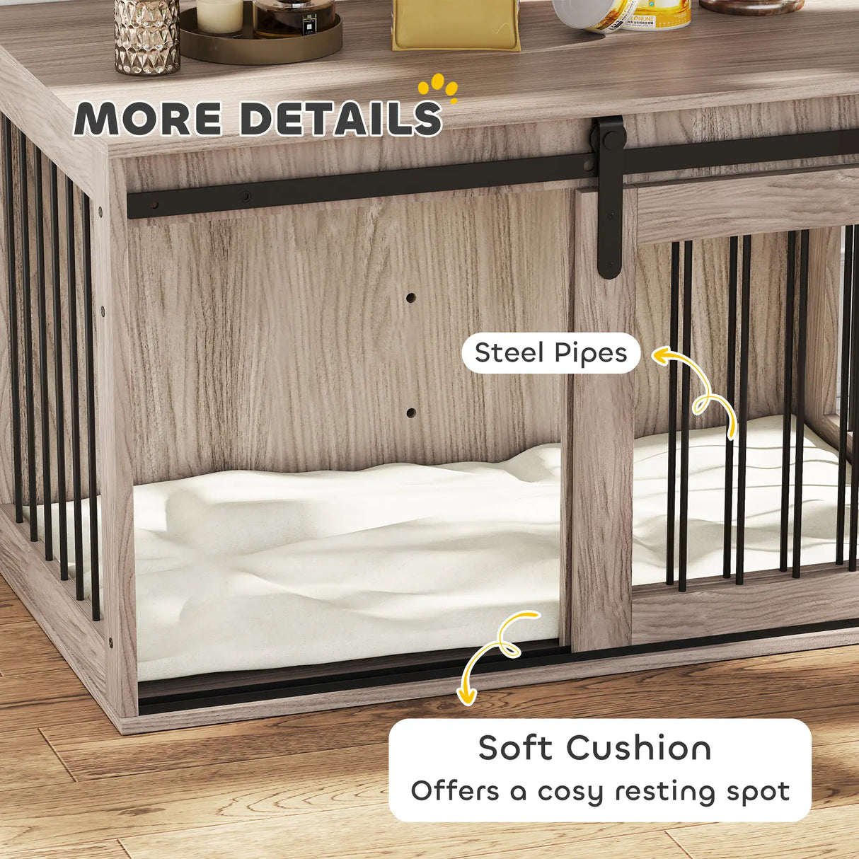 PawHut 98cm Dog Crate Furniture with Removable Cushion for Large Dogs - Brown
