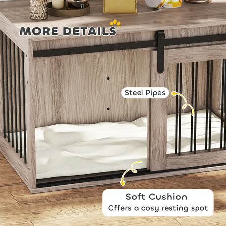 PawHut 98cm Dog Crate Furniture with Removable Cushion for Large Dogs - Brown