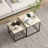 HOMCOM Coffee Table Set of 2, Nest of Tables with 3.5cm Thick Tabletop, Oak