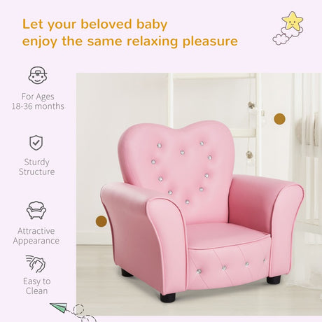 HOMCOM Kids Armchair Toddler Chair Seating Relax Playroom Seater Girl Princess Pink