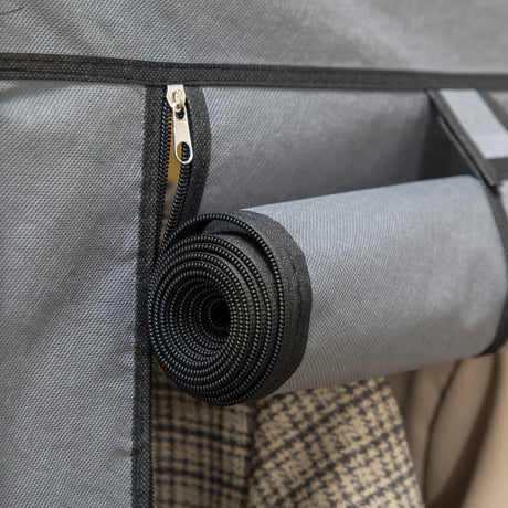 HOMCOM Fabric Wardrobe, with Rails and Shelves - Dark Grey