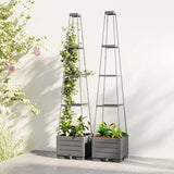 Outsunny 2 Pack Raised Garden Bed with Trellis, Plastic Outdoor Planter Box with Removable Drainage Tray