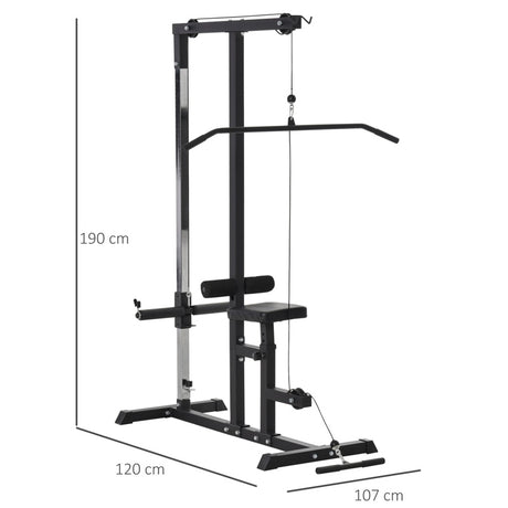 HOMCOM Exercise Pulley Machine Power Tower with Adjustable Seat Cable Positions