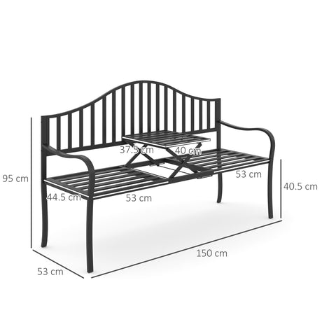 Outsunny Metal Bench W/Table,  150Lx53Wx95H cm