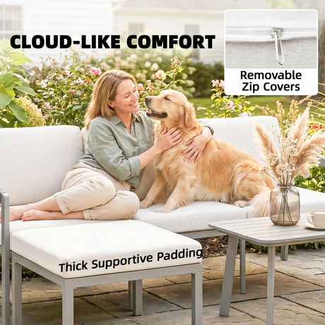 Outsunny 3 Piece Garden Dining Set, Outdoor Patio Furniture with 3 Seater Sofa, Footstool, Coffee Table and Cuhsions