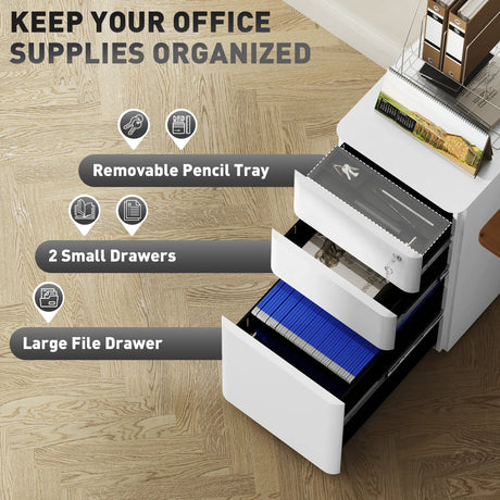 Vinsetto 3-Drawer Steel Filing Cabinet with Lock - White