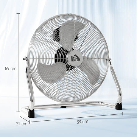 HOMCOM 20 Inches Chrome Metal Floor Fan, High Power 3-Speed Home Gym with Adjustable Head, Portable Desk & Table Fan for Home Office, Powerful Airflow, Quiet Operation