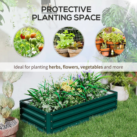 Outsunny Set of 2 Raised Beds for Garden, Galvanised Outdoor Planters for Herbs Vegetables, Use for Patio Balcony, Green