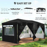 Outsunny 3 x 6 m Pop Up Canopy with UV50+ Protection Garden Gazebo with 6 Sidewalls, Black