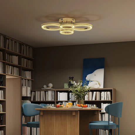 HOMCOM LED Ceiling Light, Modern 4 Rings Ceiling Lamp with Wall Switch Control, 40W 4350lm Flush Mount Ceiling Light with 3500K/4500K/6000K Colour Temperatures for Living Room, Bedroom, Gold Tone