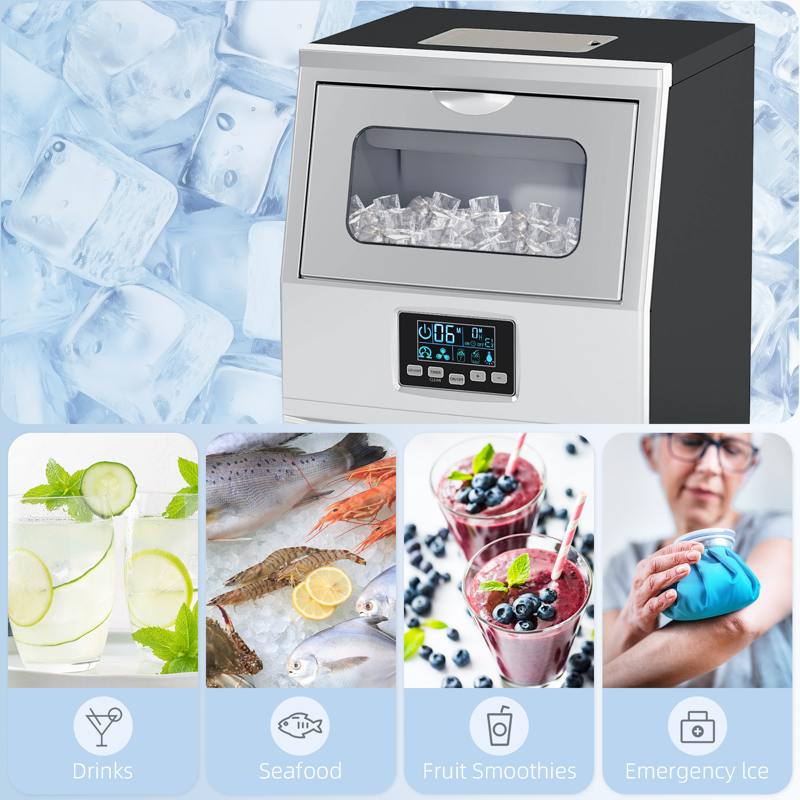 HOMCOM Commercial Ice Maker Machine, Freestanding Industrial Ice Cube Maker with Digital Control, Ice Scoop, Self-cleaning, 4kg Ice Storage, 30kg/24 Hours for Home, Office, Bar, Restaurant