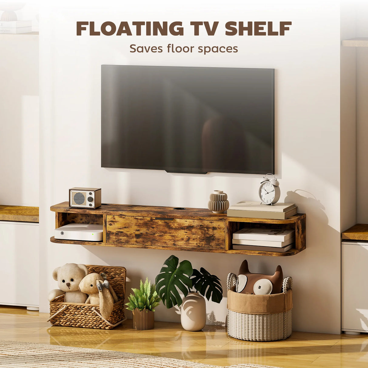 HOMCOM 120 cm Floating TV Unit for TVs up to 50 Inch - Rustic Brown
