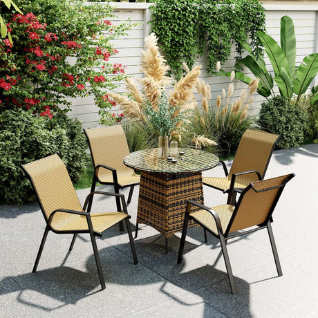 Outsunny Four-Piece Stacking Rattan Garden Seat Set - Khaki